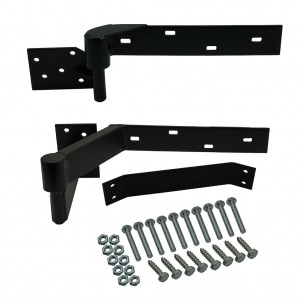 Left Side Heavy Duty Rising Gate Hinges with Support Bracing. Satin Black Powder-Coated Heavy Duty Rising Gate Hinges |  Lifting or Uphill Rising Hinges for Swing Driveway Gates