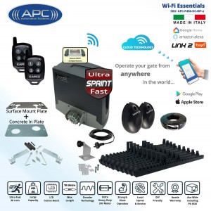 Sliding Gate Opener Wi-Fi Kit with APC Proteous 450 Sprint, AC to 24V DC ULTRA Fast Extra Heavy Duty Italian Made Gate Automationwith Encoder System