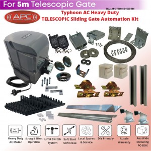 5M TELESCOPIC Sliding Gate Opener with Typhoon 1600 Heavy Duty Sliding Gate Automation System with 5m Telescopic Sliding Gate Hardware Complete Kit