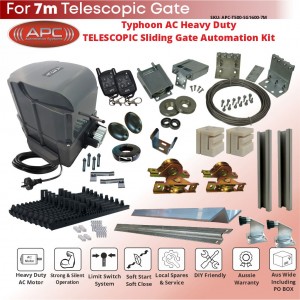 7M TELESCOPIC Sliding Gate Opener with Typhoon 1600 Heavy Duty Sliding Gate Automation System with 7m Telescopic Sliding Gate Hardware Complete Kit