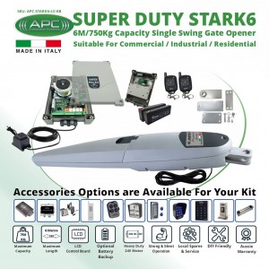 Build Your Own Italian Made Super Duty STARK6 Single Swing Gate Automation Kit. 6M/750Kg Capacity Gate Opener Suitable For Commercial, Industrial, Residential Use