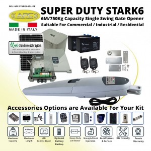Build Your Own Italian Made Super Duty STARK 6 Single Swing Solar Powered Gate Automation Kit. 6M/750Kg Capacity Gate Opener Suitable For Commercial, Industrial, Residential Use