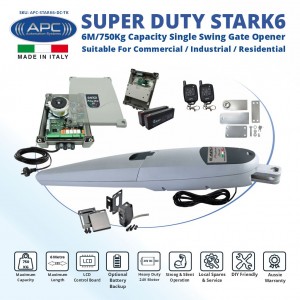 Italian Made Super Duty STARK6 Gate Automation Kit. 6M/750Kg Capacity Single Swing Gate Opener Suitable For Commercial, Industrial, Residential Use