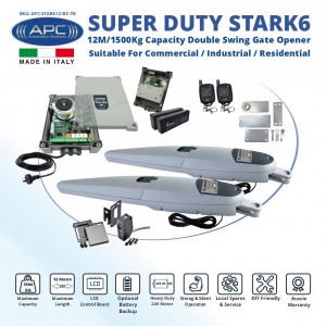 Italian Made Super Duty STARK12 Double Gate Automation Trade Kit. 12M/1500Kg Capacity Double Swing Gate Opener Suitable For Commercial, Industrial, Residential Use