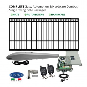 2.5m Ring Top Gate, Automation & Hardware Combos with Italian Made Heavy Duty Gate Opener System. Complete Single Swing Electric Gate Packages