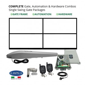 3m Gate Frame and Gate Automation & Hardware Combos with Italian Made Heavy Duty Gate Opener System. Complete Single Swing Electric Gate Packages