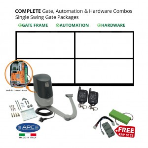 4m Gate Frame, Gate Automation & Hardware Combos with Italian Made Heavy Duty Articulated Gate Opener System. Complete Single Swing Electric Gate Packages