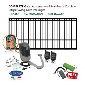 3.5m Ring Top Gate, Automation & Hardware Combos with Italian Made Heavy Duty Articulated Gate Opener System. Complete Single Swing Electric Gate Packages