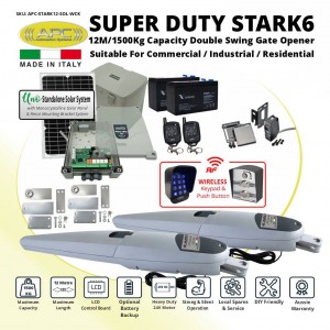 Italian Made Super Duty STARK 12 Double Swing Solar Powered Gate Automation Wireless Controller Kit. 12M/1500Kg Capacity Gate Opener Suitable For Commercial, Industrial, and Residential Use