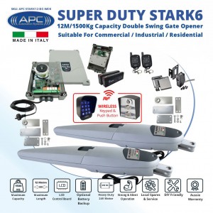Italian Made Super Duty STARK12 Double Gate Automation Wireless Controller Kit. 12M/1500Kg Capacity Double Swing Gate Opener Suitable For Commercial, Industrial, and Residential Use