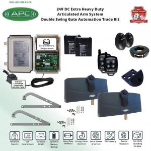 Gate Automation Trade Kit. APC-890 Forward/Side Mount Extra Heavy Duty Articulated System With Adjustable Limit Switches Low Voltage Powered Double Swing Gate Opener