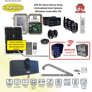 Solar Powered Gate Automation Wireless Controller Kit. APC-790 Forward/Side Mount Extra Heavy Duty Articulated System With Adjustable Limit Switches, Solar Gate Opener