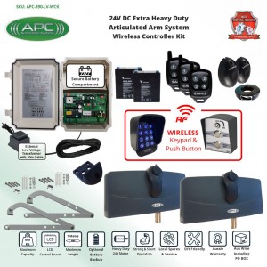 Gate Automation Wireless Controller Kit. APC-890 Forward/Side Mount Extra Heavy Duty Articulated System With Adjustable Limit Switches Low Voltage Powered Double Swing Gate Opener