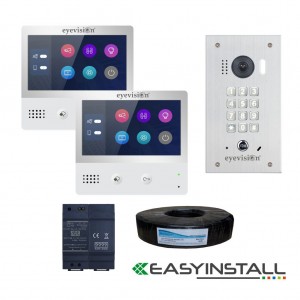 Eyevision® EasyInstall Two-Wire Video Intercom With Double Touch Screen Monitor and Flush Mount 2MP, 170° Super Wide Angle Video Intercom Doorbell