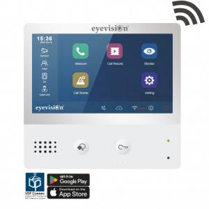 Two-Wire Video Intercom WIFI Monitor. Eyevision® EasyInstall 2Wire 7 Inch, Touch Screen Monitor with Wi-Fi Feature for Smartphone APP