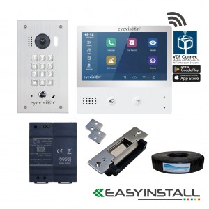 Eyevision® EasyInstall Two-Wire Smart WiFi Video Intercom Flush Mount Keypad Doorbell Camera System with Electric Striker System.