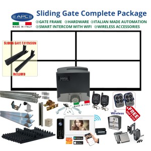 4.9m Complete Smart Home Gate Automation Package with Gate Frame + Sliding Gate Hardware + Italian Made Gate Opener + Wireless Accessories + WiFi Video Intercom