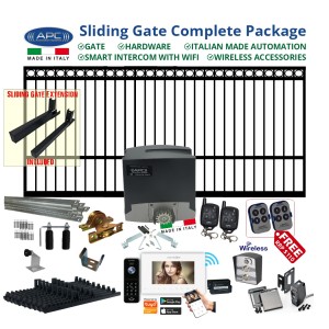 4.9m Ring Top Steel Gate + Sliding Gate Hardware + Italian Made Gate Automation + Wireless Accessories + Smart WiFi Video Intercom