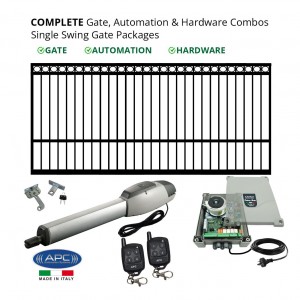4m Ring Top Gate, Automation & Hardware Combos with Italian Made Logico 24 Control Unit and Extra Heavy Duty Swing Gate Opener System with Adjustable Limit Switches. Complete Automatic Single Swing Electric Gate Packages