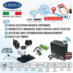 Electric Gate Automation Wi-Fi Kit with APC Proteous 450 Sprint, AC to 24V DC ULTRA Fast Sliding Gate Opener, Extra Heavy Duty Italian Made Gate Automation with Encoder System