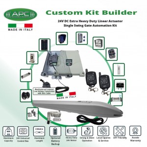 Gate Opener Kit with Italian Made APC PS-3000 Heavy Duty Linear Actuator, Single Swing Gate Automation