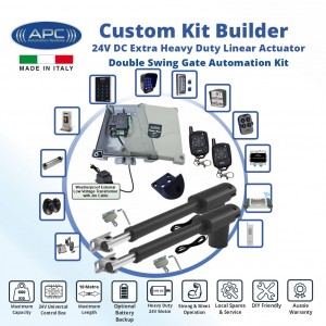 APC Gate Opener Kit with Italian-Made Proteous PT-9000 Heavy Duty Linear Actuators, Double Swing Gate Automation System