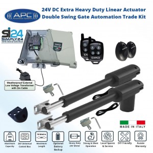 APC Double Swing Gates Opener DIY Kit With Extra Heavy Duty Italian Made Proteous PT-9000 Telescopic Linear Actuator, Remote Control Gate Automation System