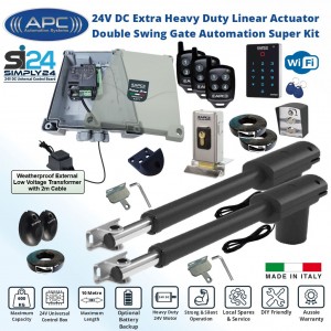 APC Double Swing Driveway Gate Opener Secure Kit with Electric Gate Lock and Italian-Made APC PT-9000 Telescopic Linear Actuator, Wi-Fi Keypad APP Control Gate Automation System