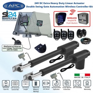 Double Swing Driveway Gate Opener 24V System, 5 Meter/300KG Each, 500mm Stroke, Italian-Made APC Gate Automation DIY Kit