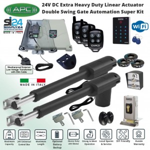 APC Double Swing Driveway Gate Opener Secure Kit 24V Low Voltage with Electric Gate Lock and Italian-Made APC PT-9000 Telescopic Linear Actuator, Wi-Fi Keypad APP Control Gate Automation System