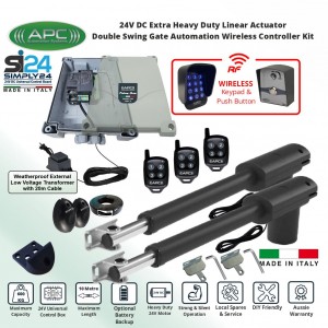 Double Swing Driveway Gate Opener 24V Low Voltage System, 5 Meter/300KG Each, 500mm Stroke, Italian-Made APC Gate Automation DIY Kit