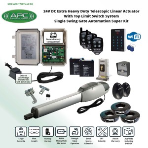 Extra Heavy Duty Telescopic Linear Actuator Kit with Robust Cast Alloy Casing and Top Limits, Single Swing Gate Opener