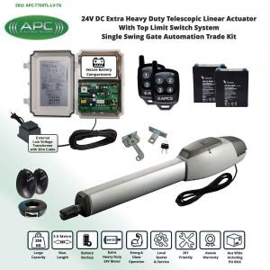 Extra Heavy Duty Telescopic Linear Actuator Kit with Robust Cast Alloy Casing and Top Limits, Single Swing Gate Opener