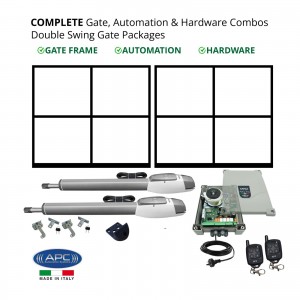 Driveway Gate Frames 7m Opening - Gate Frames (2 x 3.5m), Gate Automation & Hardware Combos with Italian Made Logico 24 Control Unit and APC Extra Heavy Duty Swing Gate Opener System. Complete Double Swing Electric Gate Packages.