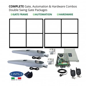 Driveway Gate Frames 8m Opening - Gate Frames (2 x 4.0m), Automation & Hardware Combos with Italian Made Heavy Duty Gate Opener System. Complete Double Swing Electric Gate Packages