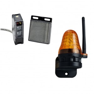 Automatic Gate Safety Kit with Retro-reflective Photoelectric Beam Safety Sensor and Flashing Warning Light with Built-In Antenna for Safely Operating Electric Gate Automation