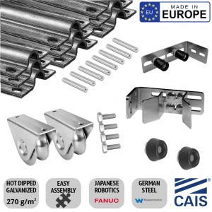 Sliding Gate Hardware Easy Set for 5M Sliding Gate Hardware Compact Pack with Gate Wheels, Sliding Gate Ground Tracks, Adjustable End Stop Gate Catcher, End Stops, Sliding Gate  Rollers and Bracket Set | Hot Dip Galvanized German Steel, Made in Europe (CAIS X-TRACK-COMPACT-5.0)