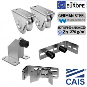 Sliding Gate Hardware Base Kit European Made Kit Includes Gate Wheels, Adjustable Gate Catcher, End Stop, Sliding Gate Rollers and Bracket Set | Add Track For Desired Gate Length | Hot Dip Galvanized German Steel, Made in Europe (CAIS Sliding Gate Hardware)