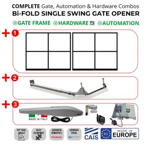 3m Trackless Bi-Fold Single Swing Gate and Gate Automation Kit Combo | Bi-folding Space-Saving Feature Single Swing Gate Hardware (CAIS) With Two Gate Frame and Automatic Electric Gate Automation Kit Extra Heavy Duty Italian Made Linear Actuator Gate Opener