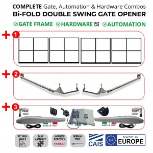 6m Trackless Bi-Fold Double Swing Gate and Gate Automation Kit Combo | Bi-folding Space-Saving Feature Double Swing Gate Hardware (CAIS) With Four Gate Frame and Automatic Electric Gate Automation Kit Extra Heavy Duty Italian Made Linear Actuator Gate Opener