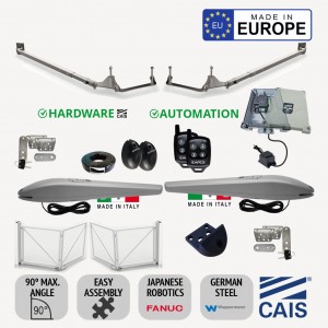 Bi-folding Space-Saving Feature Double Swing Gate Hardware (CAIS) with DC Powered Automatic Electric Gate Automation Kit Extra Heavy Duty Italian Made PS-6000 Linear Actuator Gate Opener (Gates are not included.)