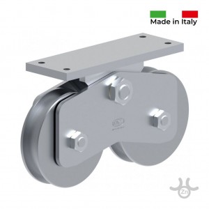 160mm Double Wheel with Rocker Arm and Fixing Plate. Heavy Duty, 1240 KG Weight Capacity Per Wheel, Italian Made Galvanized Steel Double Gate Wheel Sliding Gate Hardware for Gates, Driveway and Commercial Gates