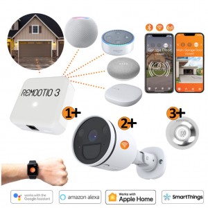 Remootio 3 + Outdoor Camera + Doorbell Button Bundle | Remootio 3 Smart Gate Access Control Connecting WiFi, Bluetooth and Control Door/Garage/Gate with Smartphone APP | Remootio Compatible Outdoor Camera S41, Dual-Band Wi-Fi, 2K 4MP Resolution, Two-Way Audio, Night Vision, Spotlight to Illuminate | Easy to install Remootio Aluminium Doorbell Button