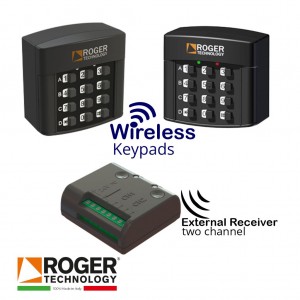 Wireless Secure Access Management with Dual Entry and Exit Four Channel Wireless Keypad and External Receiver Combo (Made in Italy by Roger Technology H85/TDR/E|R93/RX20/U) | Suitable for ALL Door/Gate and Garage Automation, Access Control Systems. Can used for Secure Access Management on Driveway Gate Opener, Pedestrian Gate, Garage, Door Access and Airbnb Property Access Control