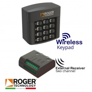 Wireless Secure Access Management with Four Channel Wireless Keypad and External Receiver Combo (Made in Italy by Roger Technology H85/TDR/E|R93/RX20/U) | Suitable for ALL Door/Gate and Garage Automation, Access Control Systems. Can used for Secure Access Management on Driveway Gate Opener, Pedestrian Gate, Garage, Door Access and Airbnb Property Access Control