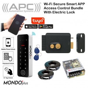 Wi-Fi Smart Entry Access Control Bundle Electric Lock Kit with APC Mondo Plus Airbnb Friendly Smart Wi-Fi Keypad (Remotely Manage Pin Code | Generate Temporary Pin Code | APP Control and Swipe Tag Reader) and Italian Made Viro V97 With Push Button, Galvanized and Anthracite Metallic Painted Steel | Suitable for main entry, door or pedestrian gate