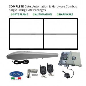 3m Gate Frame and Gate Automation & Hardware Combos with Italian Made Heavy Duty Gate Opener System. Complete Single Swing Electric Gate Packages
