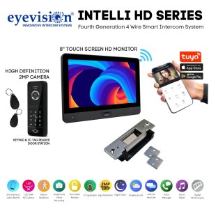 Eyevision® Intelli HD Series Smart WiFi Intercom System with Stainless Steel Electric Gate and Door Striker | 120° 2MP HD Intercom Camera Keypad (Swipe Tag Reader) Outdoor Station with 8" HD Monitor With Built-In WiFi For Smartphone APP | Includes Power Adapters, Swipe Tags, Fixing  Brackets | Easy 4 Wired Installation (Free Smartphone APP) | Fourth Generation 4 Wire Intercom and Door Striker Access Control Systems