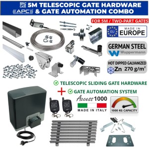 5m Complete Telescopic Sliding Gate Hardware for Two-Part Driveway Sliding Gate and Gate Automation Combo. | Italian Made Super Duty 1000KG Capacity Sliding Gate Opener and Hot Dip Galvanized German Steel Complete Telescopic Sliding Gate Hardware DIY Kit, Made in Europe by CAIS [SHORTBACK DUE 5.0] for Two-Part Driveway Gates