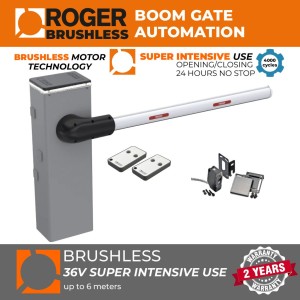 Boom Gate Trade Kit with Brushless 36V Boom Gate System | Super Intensive Use (up to 6 meters) Boom Gate Operator with Bionik Brushless 36V Boom Arm Barrier, Safety Sensor and Remote Controls | Highest Quality Automatic Boom Barrier Gate 100% Italian Made by Roger Technology